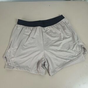 Young LA Shorts Mens Medium Tan Beige Compression Performance Lined Gym Lifting